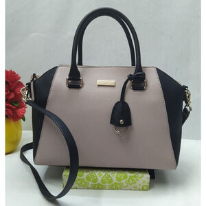 Kate Spade Tilden Colorblock Beige Black Leather Double Handles Satchel Bag